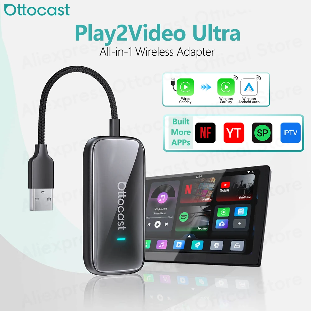 Car Accessories Youtube - OTTOCAST Play2Video Ultra inalámbrico CarPlay Android
