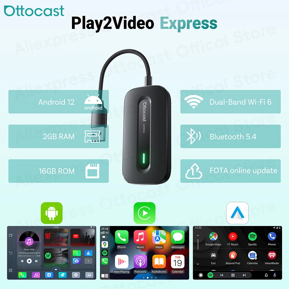 Car Accessories Youtube - OTTOCAST Play2Video Express inalámbrico CarPlay adaptador
